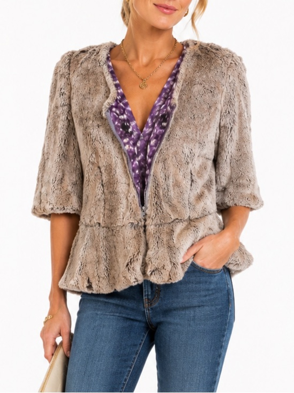 RACHEL Rachel Roy PURPLE Y2K FAUX FUR LINED JACKET SZ XL